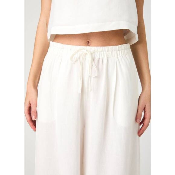 French Connection Birdie Linen Wide Leg Trouser Pant Summer White Small S Beach - Picture 3 of 5